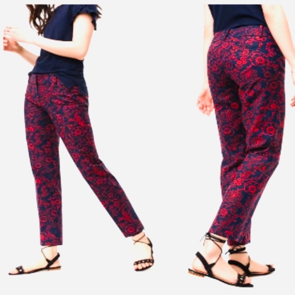 Women's Navy & Red Patterned Slim Pants